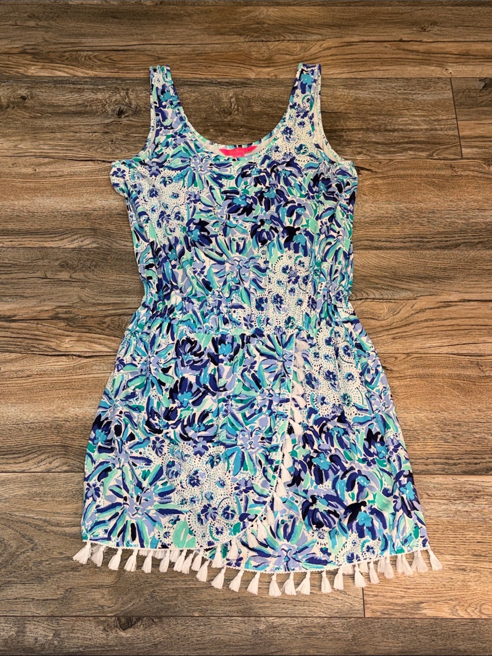 Lilly Pulitzer Blue Aqua Floral Tassel Romper